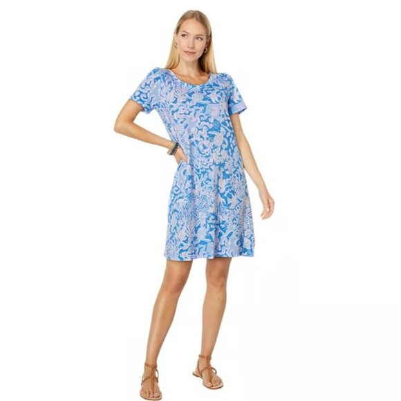 Lilly Pulitzer Cody Dress Large Boca Blue Sea What I Sea Pima EUC - Picture 4 of 10